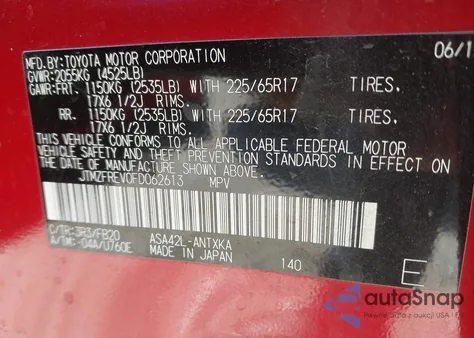 2015 Toyota Rav4 Le from USA, damaged, VIN JTMZFREV0FD062613